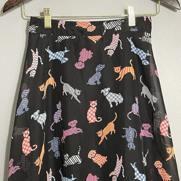 Disney Dsigned Skirt Sheer Cat Dog Lagenlook Girl Junior Size L W24 Elastic Midi - Picture 11 of 12
